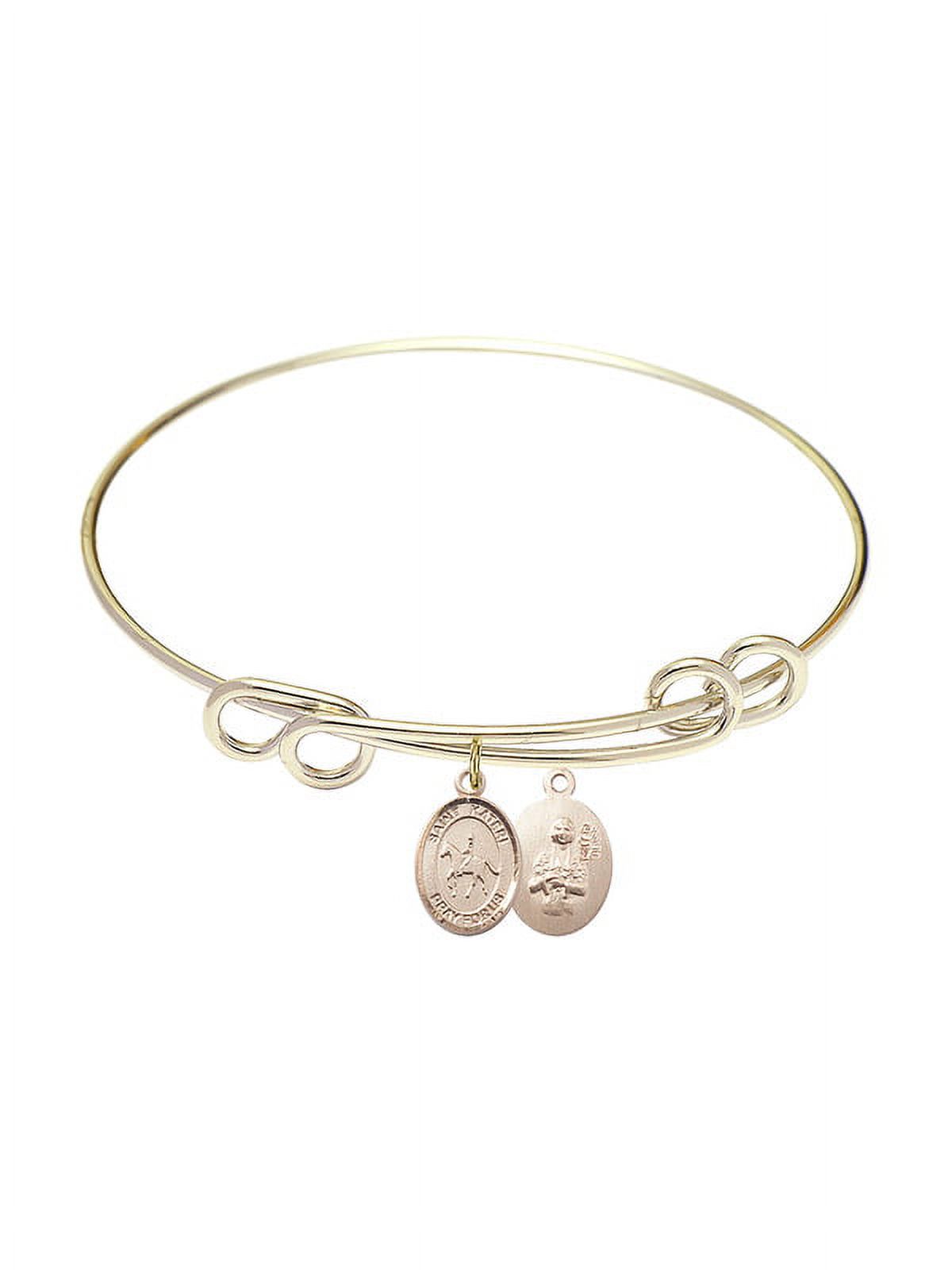 8 1/2 inch Round Double Loop Bangle Bracelet w/ St. Kateri/Equestrian in Gold-Filled