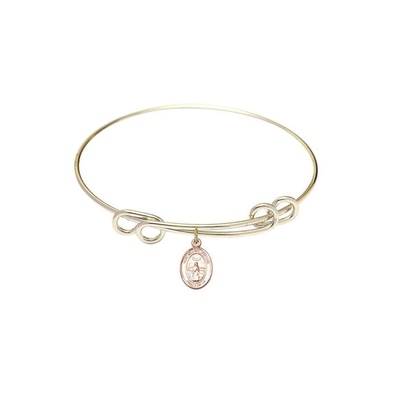 8 1/2 inch Round Double Loop Bangle Bracelet w/ St. Medard of Noyon in Gold-Filled