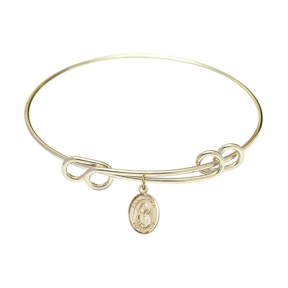 8 1/2 inch Round Double Loop Bangle Bracelet w/ St. Monica in Gold-Filled