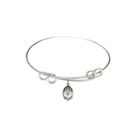 8 1/2 inch Round Double Loop Bangle Bracelet w/ St. Philip Neri in Sterling Silver