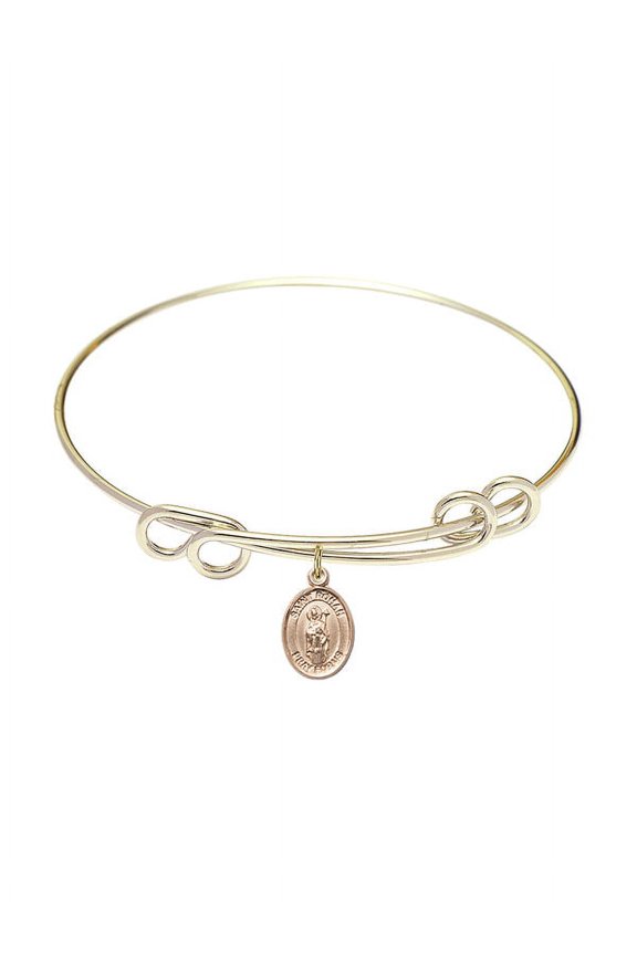 8 1/2 inch Round Double Loop Bangle Bracelet w/ St. Ronan in Gold-Filled