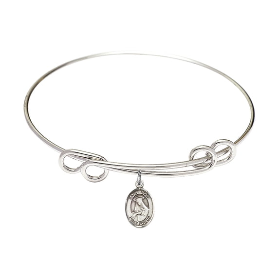 8 1/2 inch Round Double Loop Bangle Bracelet w/ St. Rose of Lima in Sterling Silver