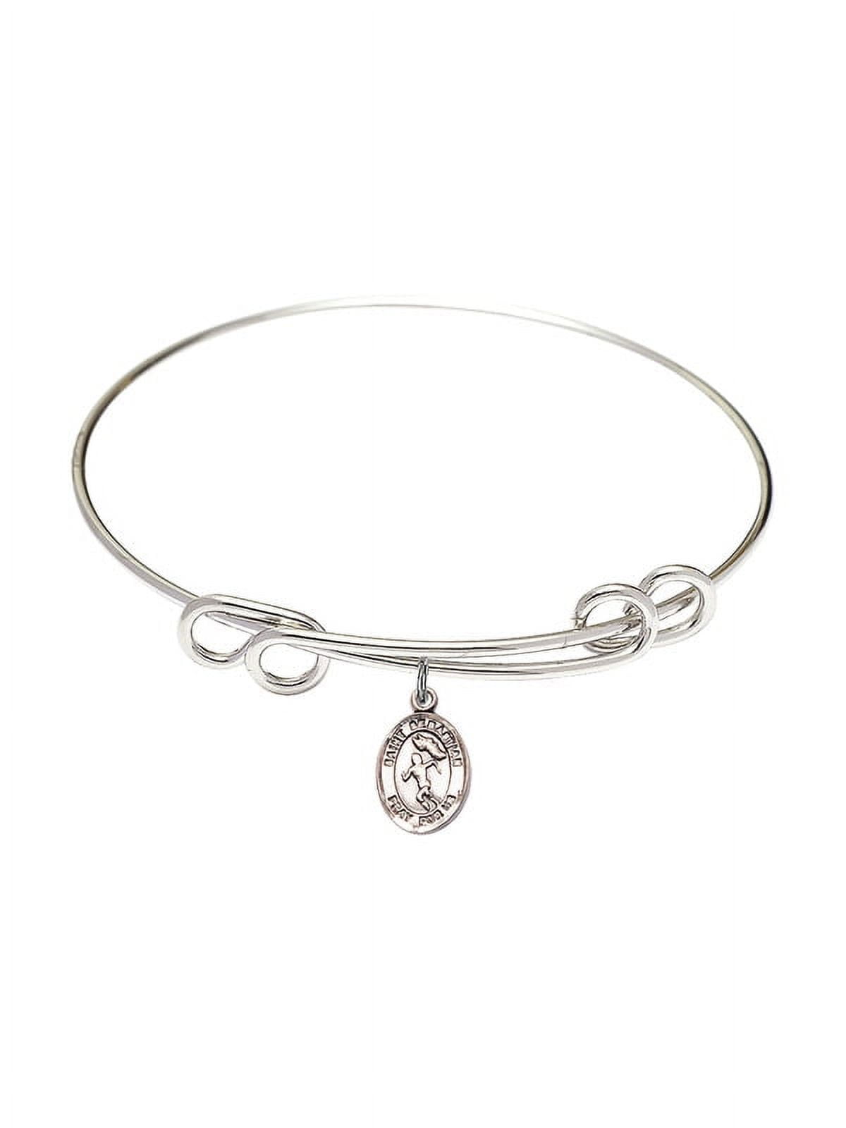8 1/2 inch Round Double Loop Bangle Bracelet w/ St. Sebastian/Track&Field in Sterling Silver