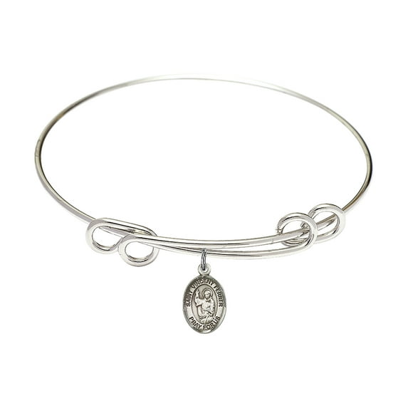 8 1/2 inch Round Double Loop Bangle Bracelet w/ St. Vincent Ferrer in Sterling Silver