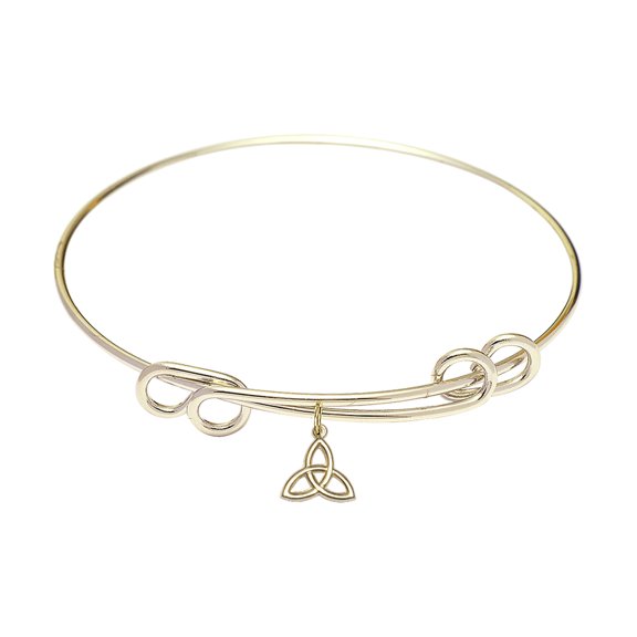 8 1/2 inch Round Double Loop Bangle Bracelet w/ Trinity Irish Knot in Gold-Filled
