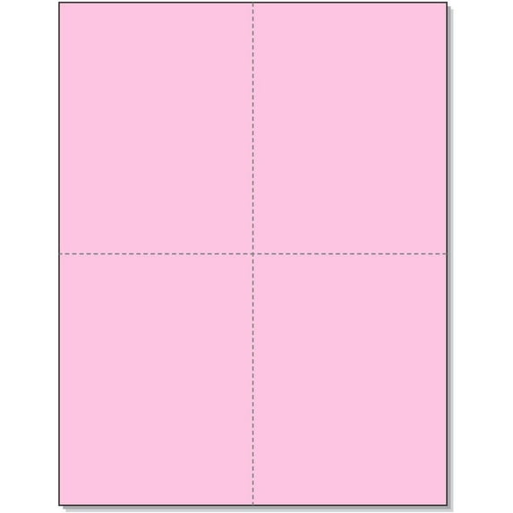 8-1/2" x 11" Laser/Inkjet Postcards 4 Per Page, 4-1/4" x 5-1/2" Each Card Pink, 4000 Cards