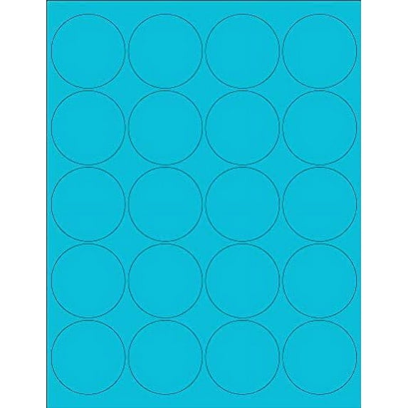 8-1/2 x 11" Neon Color High Light Fluorescent Labels for Laser & Inkjet Printer Blue Fluorescent, 2" Round - 20 Per Page 2000 Labels