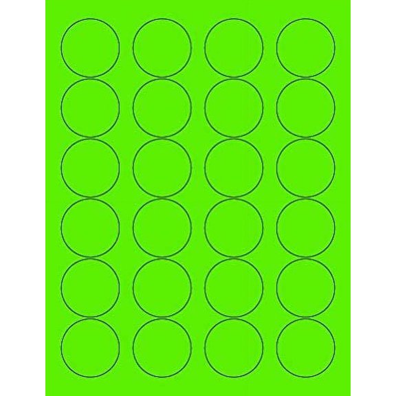 8-1/2 x 11" Neon Color High Light Fluorescent Labels for Laser & Inkjet Printer Green Fluorescent, 1.66" Round - 24 Per Page  2400 Labels