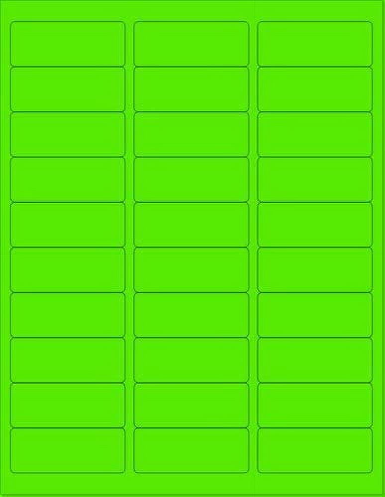 8-1/2 x 11" Neon Color High Light Fluorescent Labels for Laser & Inkjet Printer Green Fluorescent, 1" x 2-5/8" - 30 Per Page  750 Labels