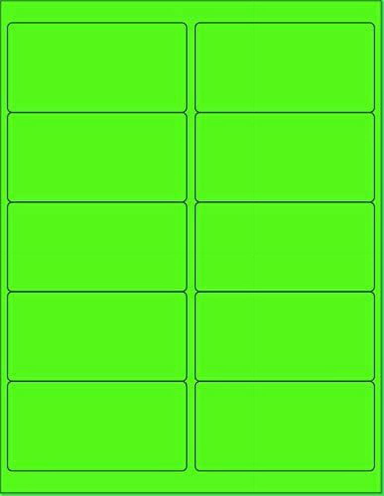 8-1/2 x 11" Neon Color High Light Fluorescent Labels for Laser & Inkjet Printer Green Fluorescent, 4 x 2" - 10 Per Page  1000 Labels