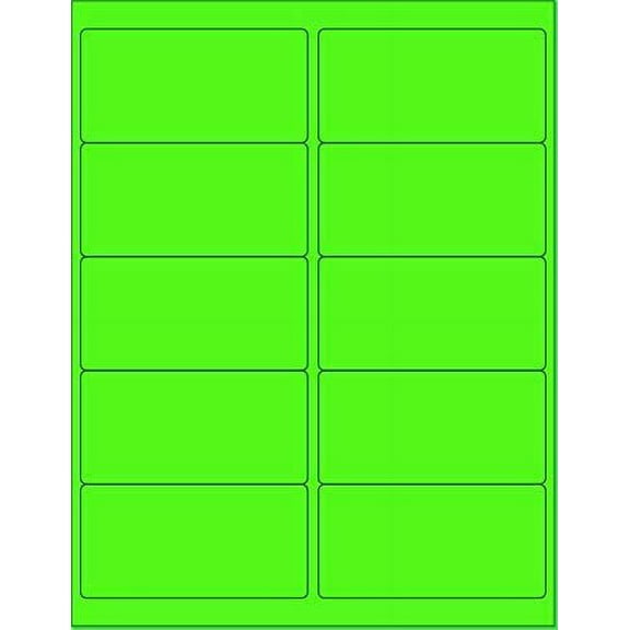 8-1/2 x 11" Neon Color High Light Fluorescent Labels for Laser & Inkjet Printer Green Fluorescent, 4 x 2" - 10 Per Page  1000 Labels