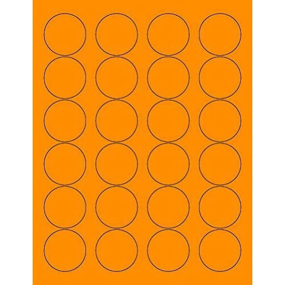8-1/2 x 11" Neon Color High Light Fluorescent Labels for Laser & Inkjet Printer Orange Fluorescent, 1.66" Round - 24 Per Page  600 Labels