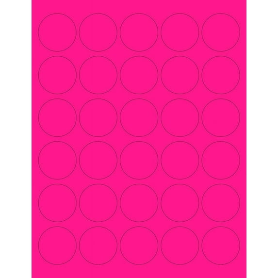 8-1/2 x 11" Neon Color High Light Fluorescent Labels for Laser & Inkjet Printer Pink Fluorescent, 1.5" Round - 30 Per Page 750 Labels