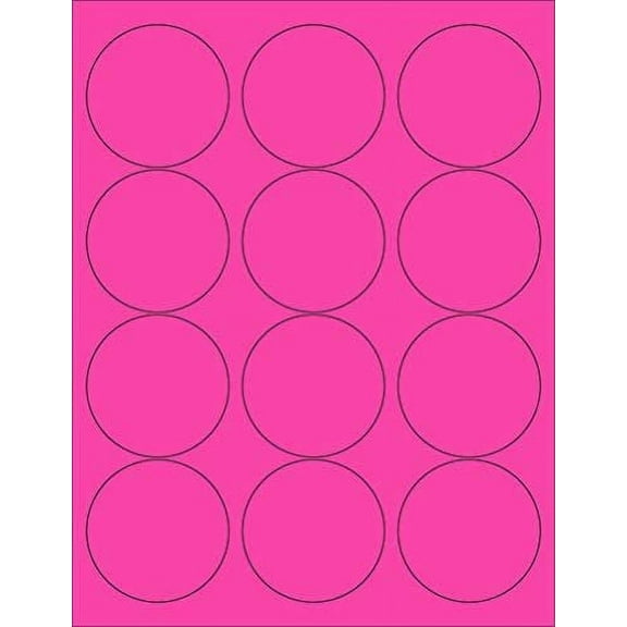 8-1/2 x 11" Neon Color High Light Fluorescent Labels for Laser & Inkjet Printer Pink Fluorescent, 2.5" Round - 12 Per Page  1200 Labels