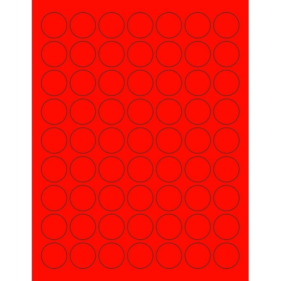 8-1/2 x 11" Neon Color High Light Fluorescent Labels for Laser & Inkjet Printer RED Fluorescent, 1" Round - 63 per Page - 6300 Labels