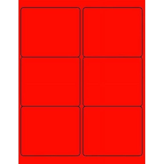 8-1/2 x 11" Neon Color High Light Fluorescent Labels for Laser & Inkjet Printer Red Fluorescent, 4" x 3-1/3" - 6 Per Page  150 Labels
