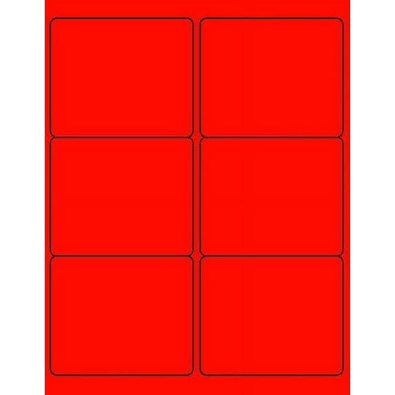 8-1/2 x 11" Neon Color High Light Fluorescent Labels for Laser & Inkjet Printer Red Fluorescent, 4" x 3-1/3" - 6 Per Page 150 Labels