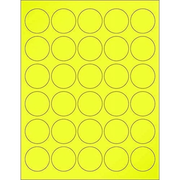 8-1/2 x 11" Neon Color High Light Fluorescent Labels for Laser & Inkjet Printer Yellow Fluorescent, 1.5" Round - 30 Per Page 750 Labels