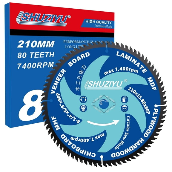 8 1/4 Inch (210MM)-80T, Arbor 5/8"-Diamond, Smooth Cut Coating. Circular Saw Blade, Table Saw Blade, Miter Saw Blade, for Laminate, Veneer Board, Plywood, Hard Wood, MDF and HDF Cutting