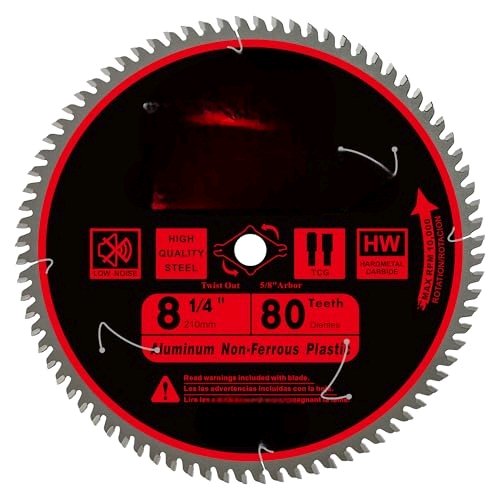 8-1/4 Inch Metal Cutting Table Saw Blade 80-Tooth TCG for Aluminum, Copper, Plastic, Brass, Fiberglass with 5/8-Inch Arbor$$Tools & Hardware Other