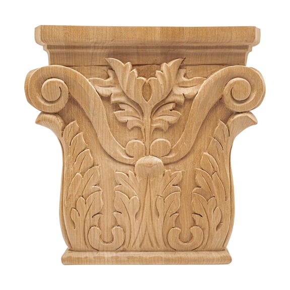 Outwater 8-1/8 in. W x 8-1/8 in. H Hand Carved Solid North American Cherry Acanthus Wood Capital, Unfinished Decorative Column Trim