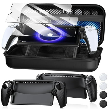 8 in 1 Accessoris Kit Compatible with PSPortal, Hard EVA Carry Case for Ps Portal, Soft Silicone Protective Cover, 2 HD Pack Screen Protector with 4 Thumb Grip for Ps Portal Case