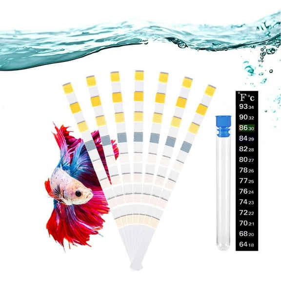 8 in 1 Aquarium Test Kit Fish Tank Test Strips Accurate Water Quality Testing Strips for Ammonia PH Total Alkalinity Carbonate Hardness Free Chlorine Nitrate Nitrite Temperature (150 Strips)