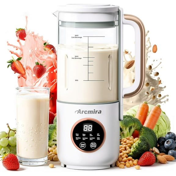8 in 1 Automatic Nut Milk Maker, 10 Blade 35 oz Homemade Oat, Soy, Plant-Based and Dairy Free Beverages, Almond Milk Maker with Delay Start/Keep Warm/Boil Wa, Soy Milk Maker with Nut Milk Bag