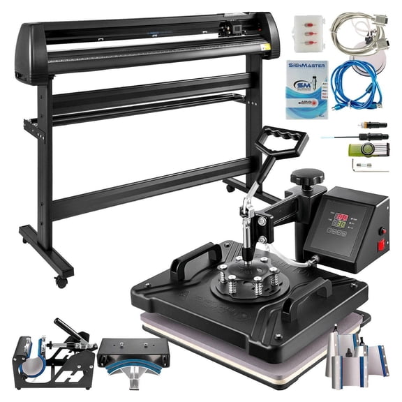 8 in 1 Heat Press & 53" Vinyl Cutter Machine Bundle - Sublimation & Cutting Plotter - DIY Crafting & Sign Making - Digital Control - 12x15" Heat Press