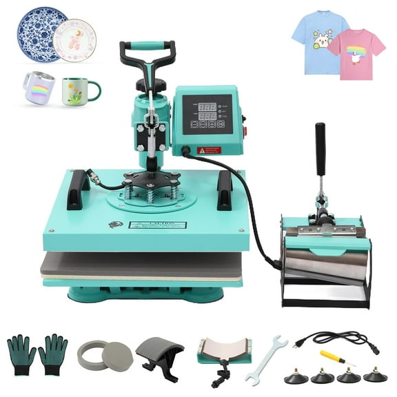 8 in 1 Heat Press Machine, 15x15 inch Sublimation Heat Press, 360° Swing Away Digital Heat Transfer Multifunction Heat Transfer Sublimation Combo for T-shirt, Cap, Mug, Plate, Pillow, Bag