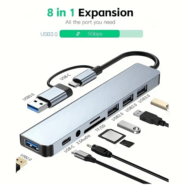 Plus Usbc 8 in 1 High Speed USB Hub Plus - USB-C Connector, TF/SD Card Reader ...