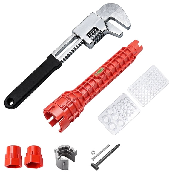 Vehookin 8-in-1 Sink Wrench, Basin Wrench, faucet wrench, F-Type Adjustable Wrench,Plumbing Wrench,Faucet Pipe Tool Kit with Washers