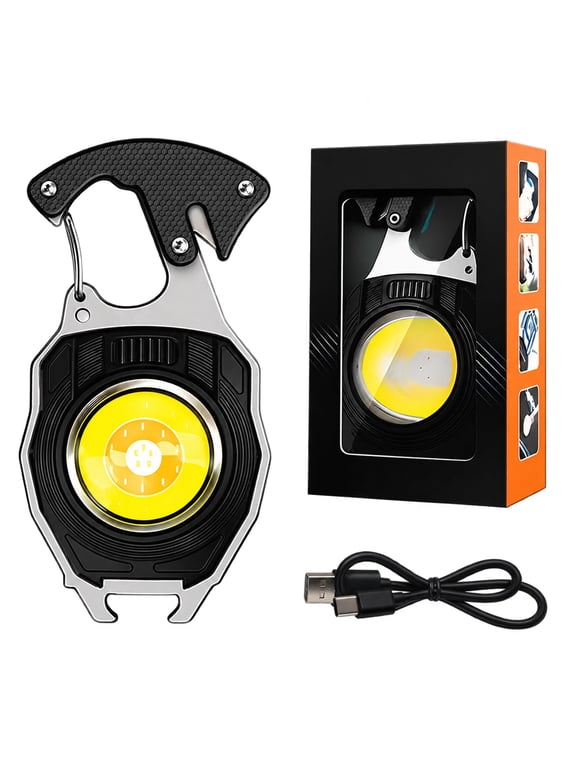 8 in 1 Multifunctional Keychain Flashlight, 500 Lumen Rechargeable USB-C rechargeable LED flashlight multitool keychain with magnet, 180° stand, bottle opener, screwdrivers, cutter and whistle