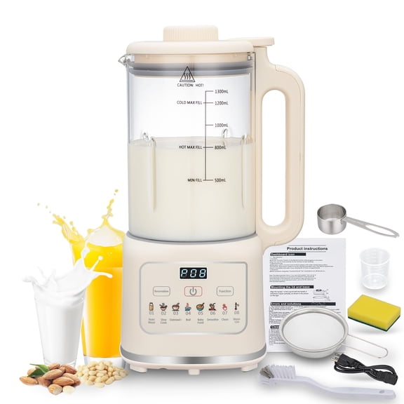 8 in 1 Nut Milk Maker Blender With 20 Bladers,40oz Soy, Almond, Oat, Coconut, Plant Based and Non Dairy Beverages, Automatic Soybean Machine With Delay Start/Keep Warm/Boil Water/Auto-clean.