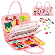 Quiet Flower 8 in 1 Montessori Toy Busy Board , 89pcs Busy Book Educational sensory Learning Toy for Toddlers ages 1-3 Pink