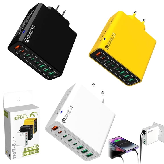 8 in 1 Waterproof Ports USB Fast Charger, 8 Ports Desktop Charging Station, Universal Outlet Charger with 4 Type C and 4 USB Ports for Phones, Tablets and Laptops
