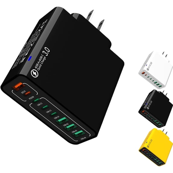8 in 1 Waterproof Ports USB Fast Charger, Travel Phone Charger Plug Outlet,Multiple Fast Charging Station, with 4 Type C and 4 USB Ports for Home Office Travel (Black)