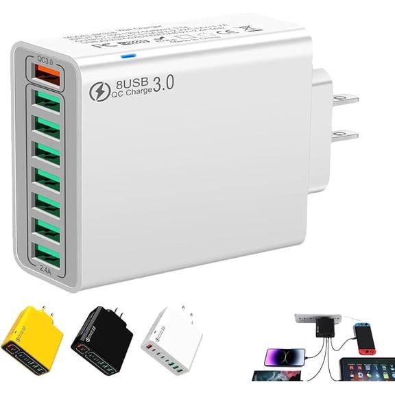 8 in 1 Waterproof Ports USB Fast Charger, Travel Phone Charger Plug Outlet & Multiple Fast Charging Station, 8 Ports Desktop Charging Station for Home Office