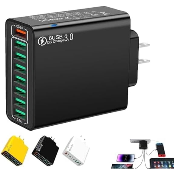 8 in 1 Waterproof Ports USB Fast Charger, Travel Phone Charger Plug Outlet & Multiple Fast Charging Station, 8 Ports Desktop Charging Station for Home Office