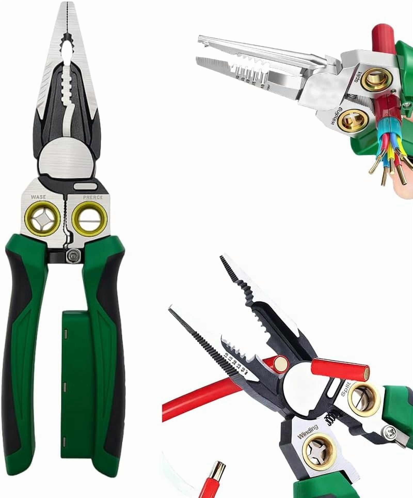 8 In 1 Wire Stripper, 2026 New Multifunction Foldable Wire Stripper Cable Stripping Pliers, Upgrade Electric Wire Stripping Tool for Cutting and Pulling Wires Cable Scissors (Green)