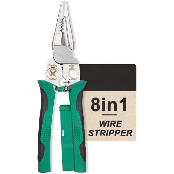 8 in 1 Wire Stripper with  Tester, Multi-function Electric Wire Stripping Tool for  and Pulling Pliers, Electrical Pliers for Wire  Stripping Crimping Repair Tool (Green-Black)