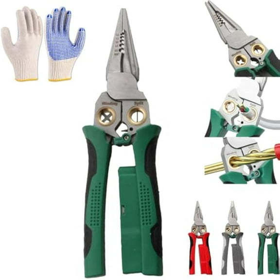 8 in 1 Wire Stripper With Voltage Tester, 8 in 1 Electric Wire Stripper, Multi-Function Electric Wire Stripping Tool for Cutting and Pulling Pliers, Electrician Repair Tool (Green)