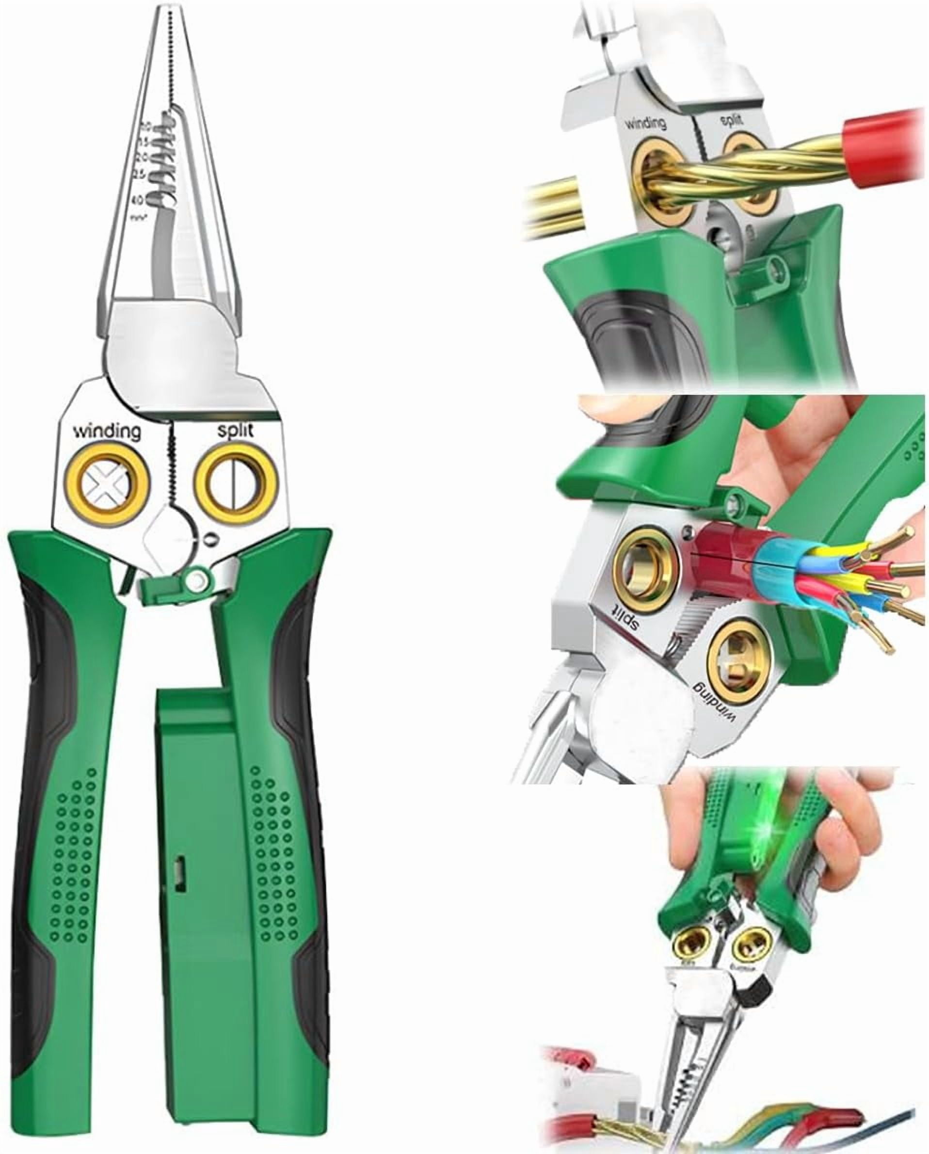 8 in 1 Wire Stripper with Voltage Tester, Crimper Stripper with Voltage Detector & Dual Alarms, 12-250V AC/DC Tester for Electrician HVAC and Car Repair Tool