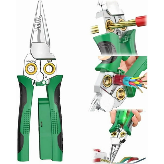 8 in 1 Wire Stripper with Voltage Tester, Crimper Stripper with Voltage Detector & Dual Alarms, 12-250V AC/DC Tester for Electrician HVAC and Car Repair Tool