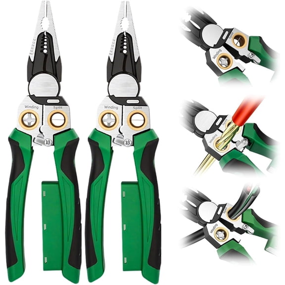 8 in 1 Wire Stripper with Voltage Tester  Multifunctional Heavy Duty Electrical Wire Stripping Pliers for Cutting, Pulling, Scraping and Crimping, Professional DIY Tool,2 Packs