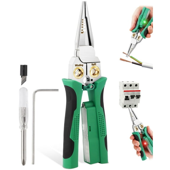8 In 1 Wire Stripper with Voltage Tester, Wire Strippers/Crimper with Plier, Cutters, Splitting(12V-250V), Wire Stripping Tools for 10-18 AWG for Professional Electrician & DIY Tool