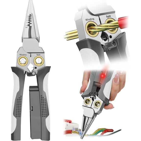 8 In 1 Wire Stripper with Voltage Tester, Wire Strippers/Crimper with Plier, for Cutting and Pulling Wires Cable Scissors, Wire Stripping Tools for Professional Electrician & DIY Tool(Gray)