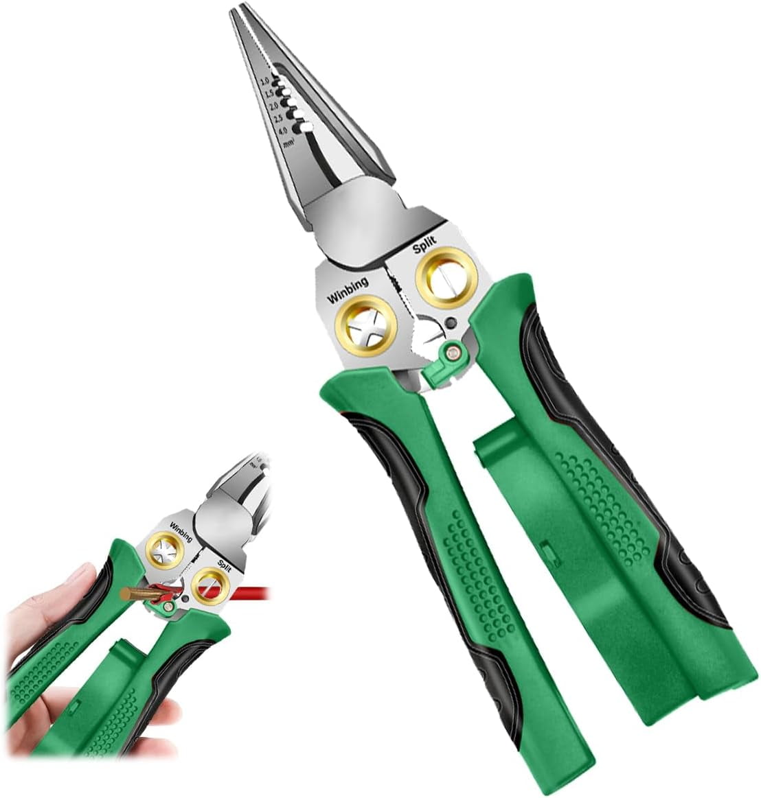 8 IN 1 Wire Strippers Twister with Electricity Measurement Function,Multifunctional Wire Stripping Pliers for Cutting and Pulling Wires Cable Scissors,Scraping and Pressing with Voltage Test (Green)