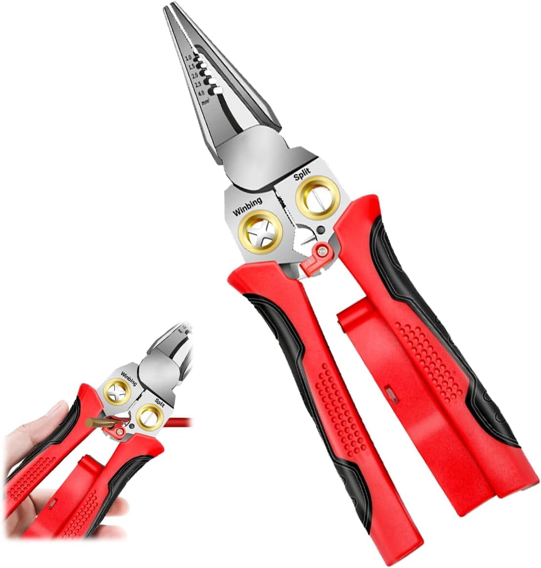 8 IN 1 Wire Strippers Twister with Electricity Measurement Function,Multifunctional Wire Stripping Pliers for Cutting and Pulling Wires Cable Scissors,Scraping and Pressing with Voltage Test (Red)
