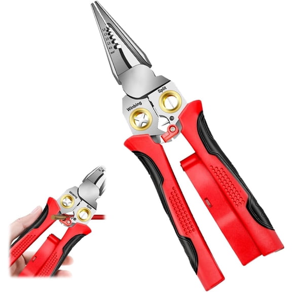 8 IN 1 Wire Strippers Twister with Electricity Measurement Function,Multifunctional Wire Stripping Pliers for Cutting and Pulling Wires Cable Scissors,Scraping and Pressing with Voltage Test (Red)